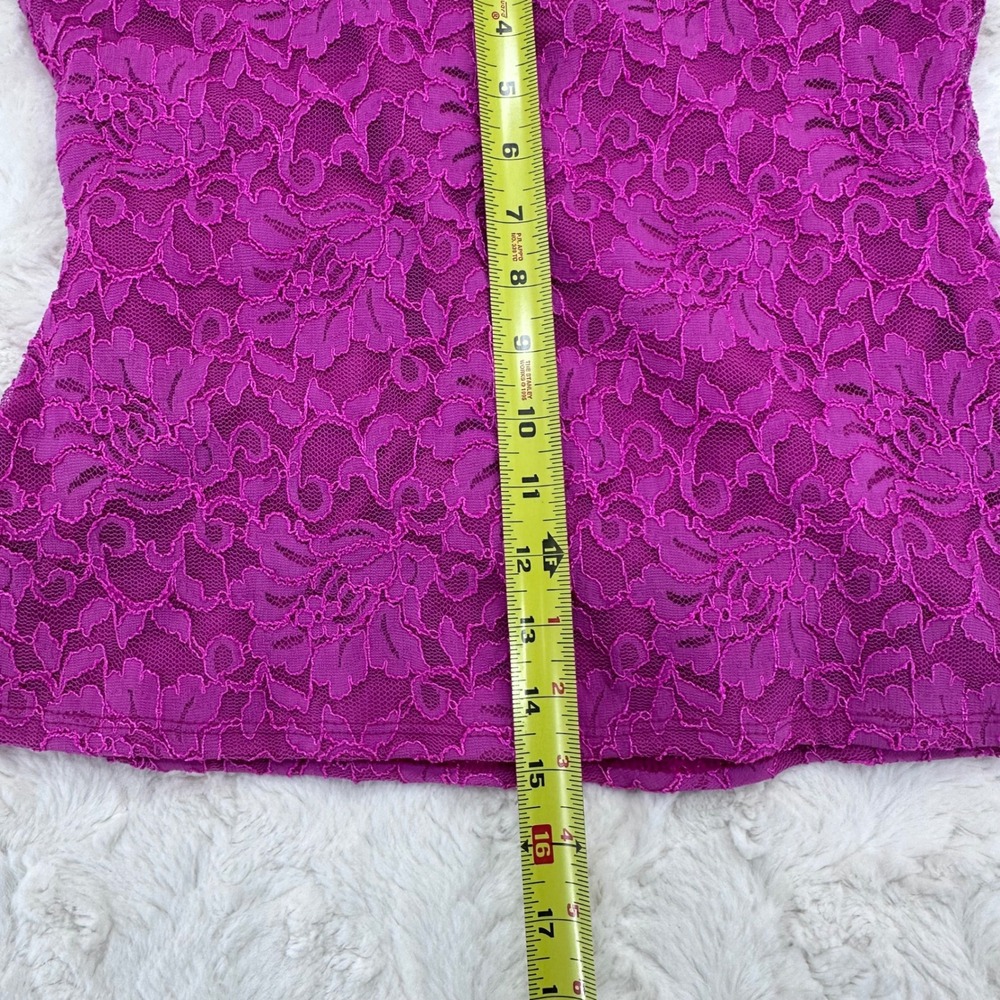 Boston Proper Womens Magenta Floral Lace Wrap Cami Top Ruched Scalloped Size M - Picture 11 of 11